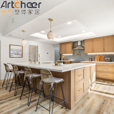 comprare Design di cucina moderna 2023 Isola di legno con accessori di vetro e carcassa in compensato fabbricazione online