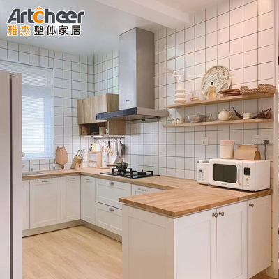 comprare E0 Armadi da cucina modulari 2022 Tendenze in legno massello con piano da lavoro in acciaio inossidabile fabbricazione online