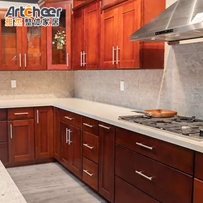 comprare Spaziosi armadi da cucina in legno in stile americano e materiale per porte in MDF fabbricazione online