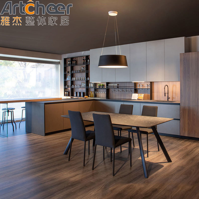 comprare Moderno stile Island u armadietti da cucina di grado E0 Veneer di legno e pannelli di porta laccati ad alto lucido fabbricazione online