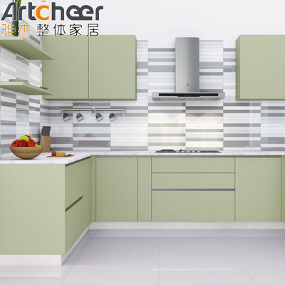 comprare Apparecchiature di cucina a forma di U con carcassa di compensato e pannello di porta in lacca fabbricazione online