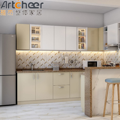 comprare Mercato Arredamento da cucina a pianta di quercia in forma di u con porta e organizzatore a cartone di particolato fabbricazione online