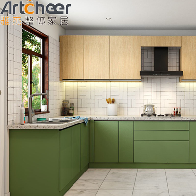 comprare Armadietto da cucina a forma di U a misura Verde Colorato L Armadietti a base a forma di L Set con top di pietra di marmo fabbricazione online
