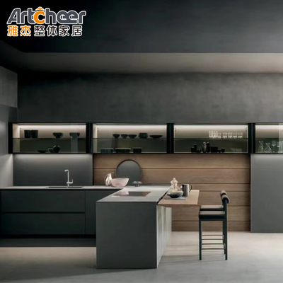 comprare Armadio da cucina in legno in stile moderno e resistente con tavolo da pranzo a forma di L Set completo di design fabbricazione online
