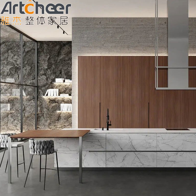 comprare Porta armadietto da cucina in legno compensato acrilico con telaio in alluminio e tavolino in pietra sinterizzata fabbricazione online