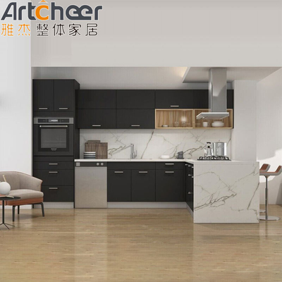 comprare Disegno minimalista Armadi da cucina in legno massello grigio con capo di pietra di quarzo importato fabbricazione online
