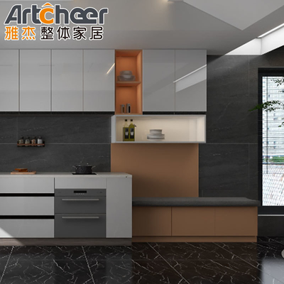 comprare Finitura in lacca ad alto lucido Armadio da cucina con armadio alto e tavolo isolato fabbricazione online