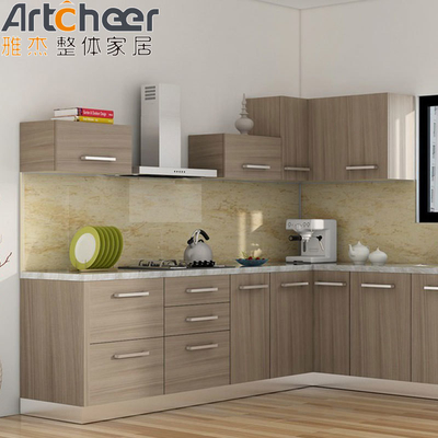 comprare Moderni armadi da cucina a forma di L in finitura in lacca bianca lucente con porte in legno massello fabbricazione online