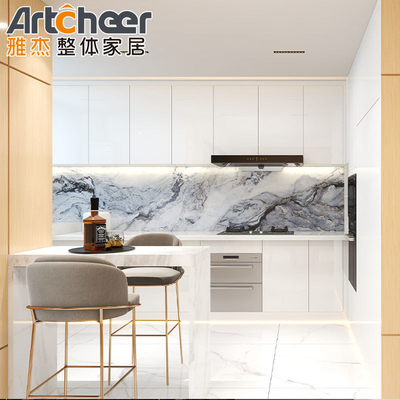 comprare 2023 White Color Melamine Board RTA Modular Cabinet Italian Gloss Kitchen Cabinet Set fabbricazione online