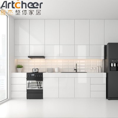 comprare Piccolo cucina aperta Moderno elegante I forma bianca cucina armadietto con alto armadietto nero fabbricazione online
