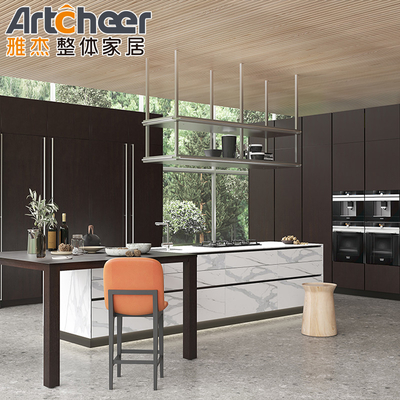 comprare Moderno e elegante armadietto da cucina in acciaio inossidabile in MDF bianco con backsplash e isola fabbricazione online