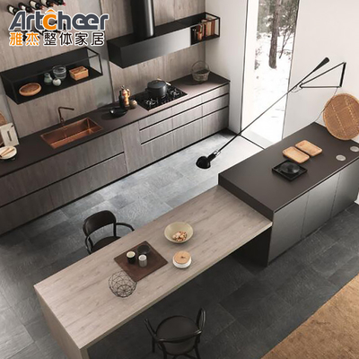 comprare Armadi da cucina in alluminio a colori personalizzati con bancone a bordo piatto e tavolo da pranzo fabbricazione online