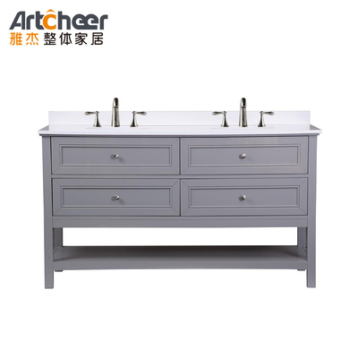 comprare Leggi in legno massello Bagno Vanity Cabinet con doppio lavandino e 4 cassetti in design moderno fabbricazione online