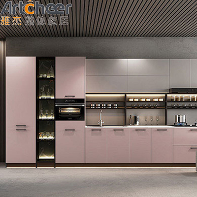 Porta senza mani Armadietto di cucina a forma di L con superficie solida Punteggio di design moderno
